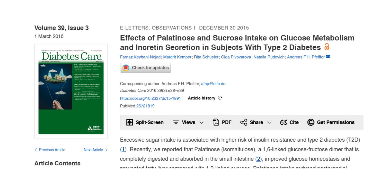 Effects of Palatinose and Sucrose Intake on Glucose Metabolism and Incretin Secretion in Subjects with T2D