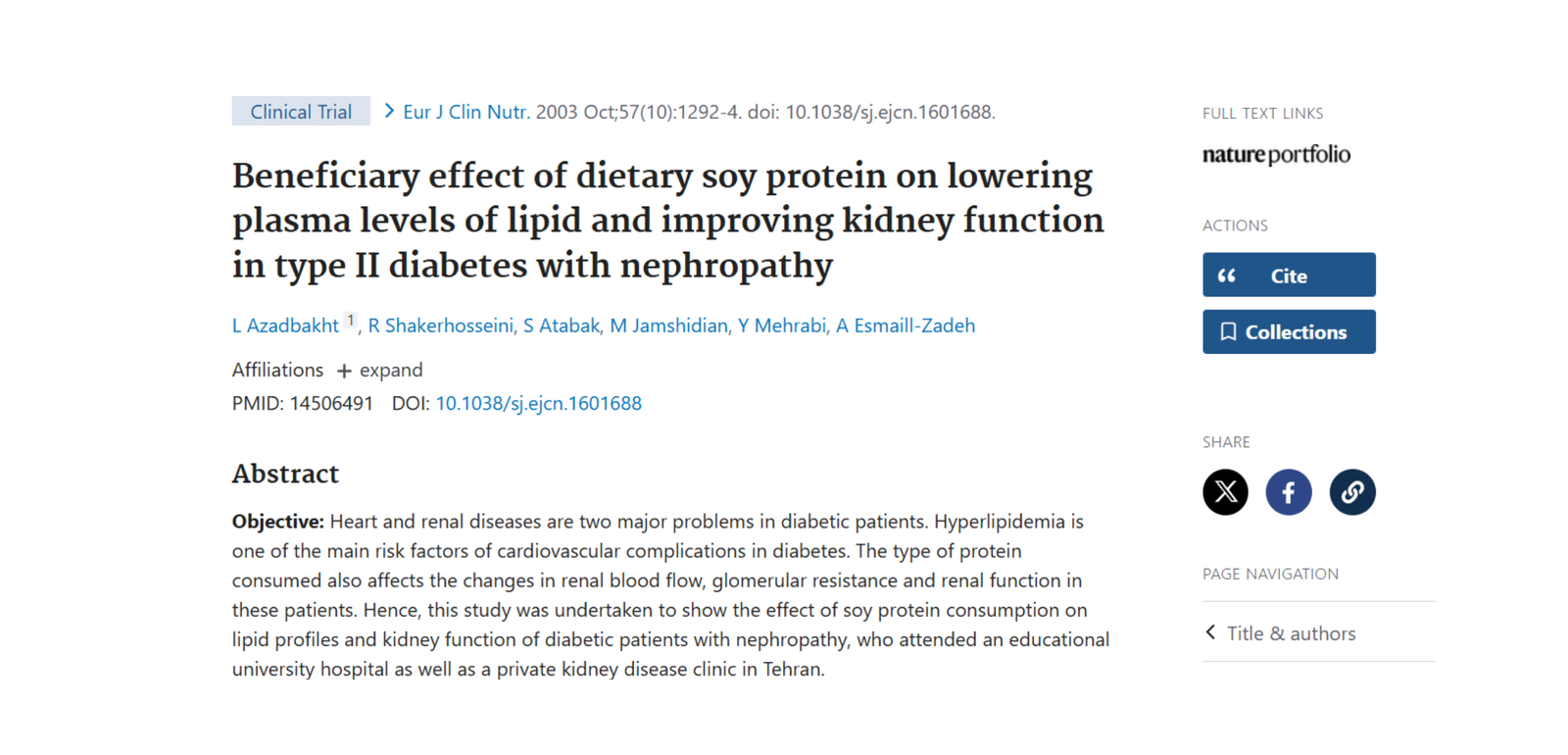 Beneficiary effect of dietary soy protein on lowering plasma levels of lipid and improving kidney function in T2D with nephropathy