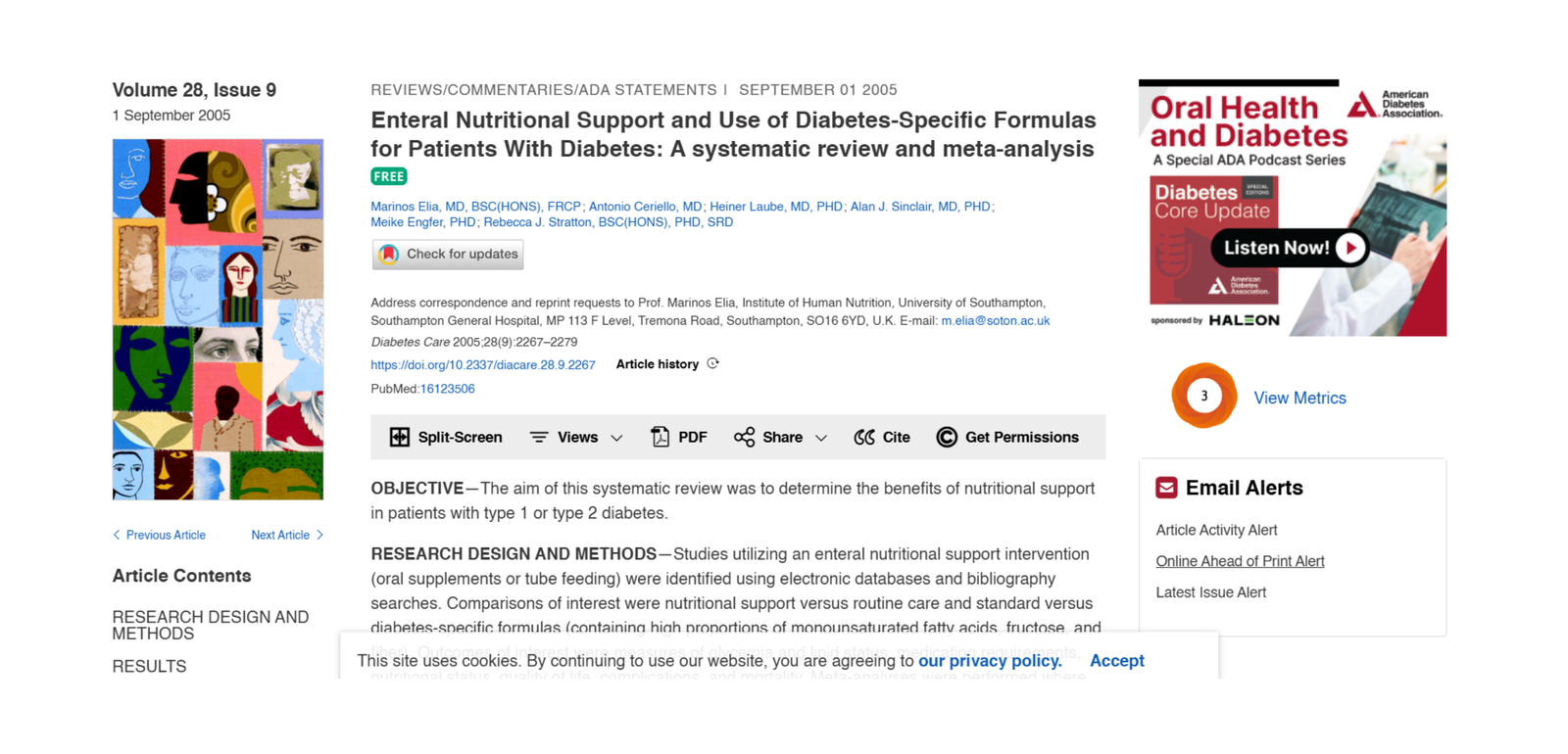 Enteral nutritional support and use of diabetes-specific formulas for patients with diabetes