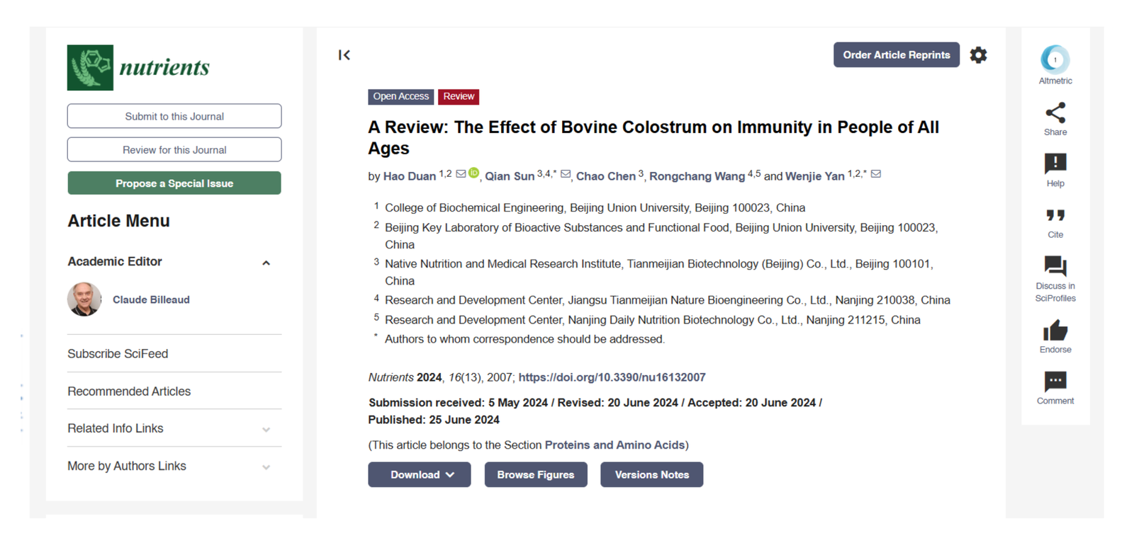 The Effect of Bovine Colostrum on Immunity